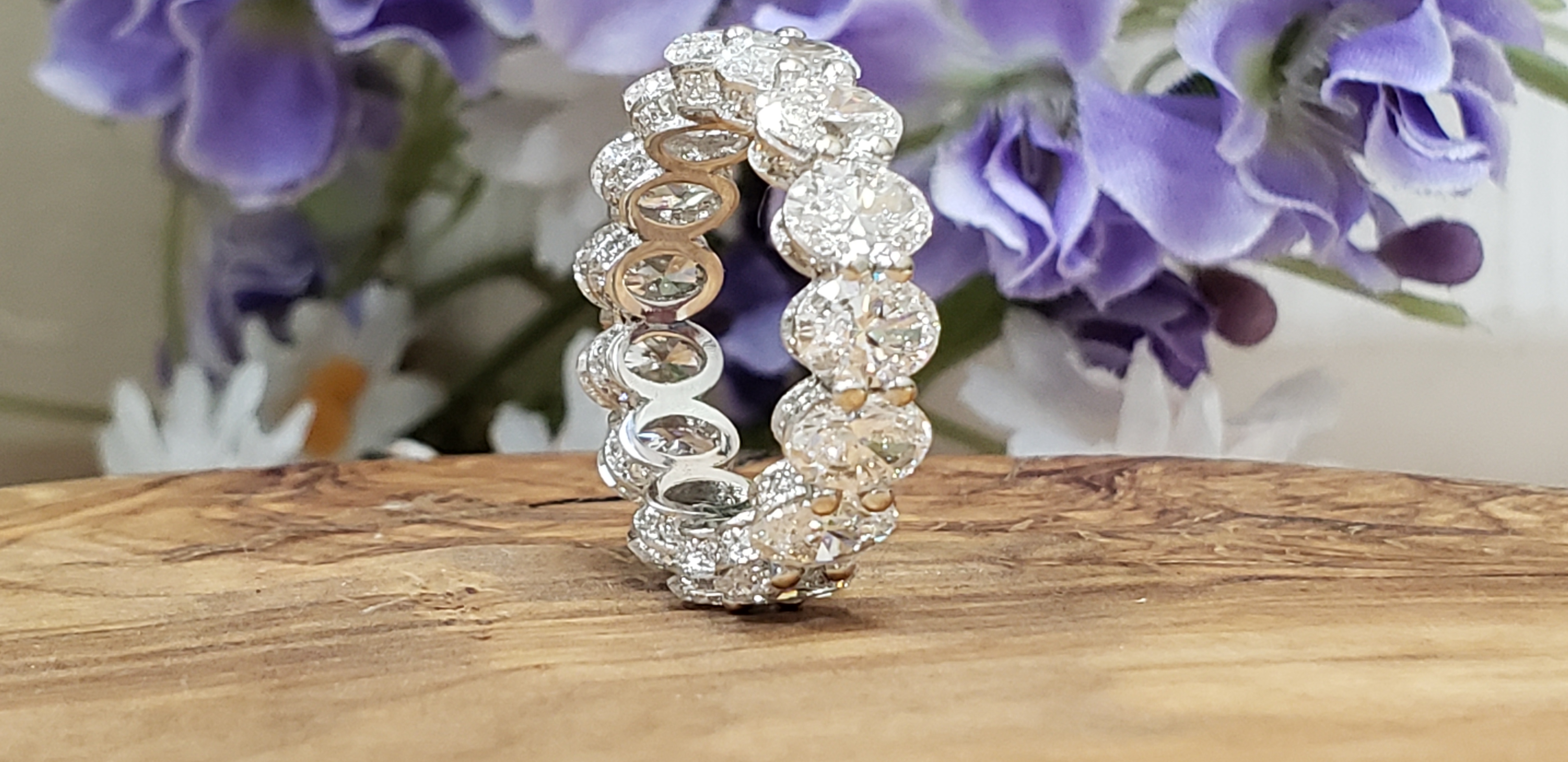 Oval Shape Eternity Band with Pave' Set Round Shape Side Profile